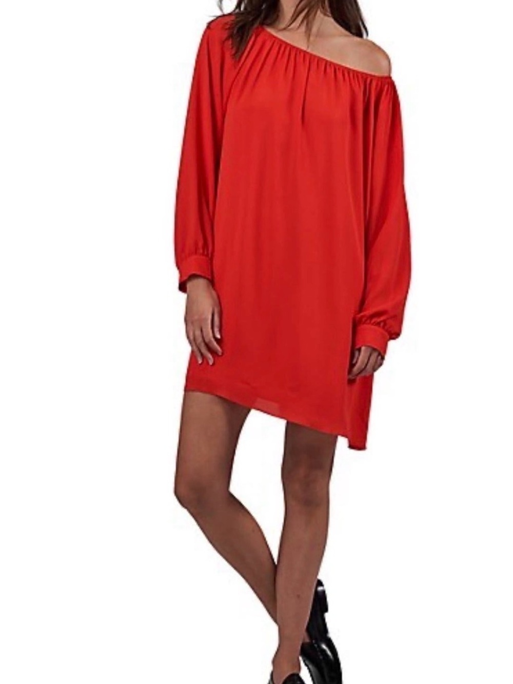 ATM Anthony Tomas Melillo Off-Shoulder Red Long-Sleeve Shift Dress
